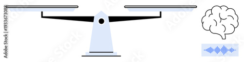 Decision-making concept. Balance scale juxtaposed with brain and sound wave elements emphasizing cognitive analysis in choices. Decision-making for research, communication, psychology, AI, education
