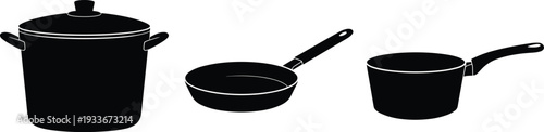 Modern Kitchenware Cooking Pot and Pan Silhouette Set for Culinary Restaurant, Home Chef and Food Preparation Design