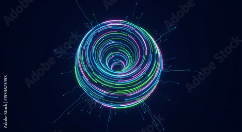 Abstract glowing futuristic portal or wormhole with light effects.