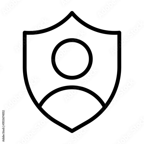 Life insurance icon showing a person behind a shield for personal safety and family security