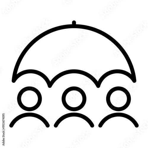 Family protection icon with three people under an umbrella for group safety coverage