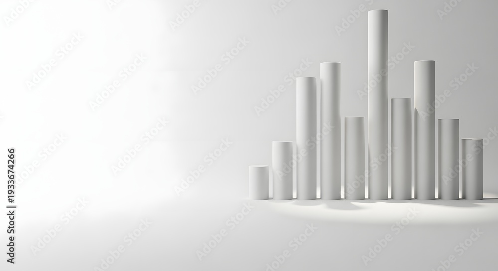 Obraz premium Gray 3D bar chart illustration on a white surface and background
