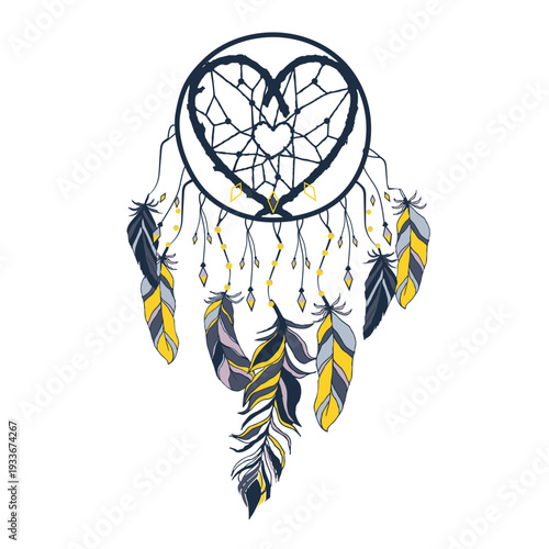 A tribal black vector illustration of a heart with wings featuring a heraldic eagle style and ornate decorative patterns for a tattoo design symbol