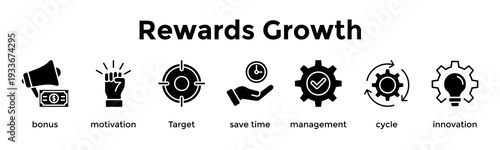 Rewards Growth Banner Web Icon Vector Illustration Concept For Bonus, Motivation, Target, Save Time, Management, Cycle, Innovation