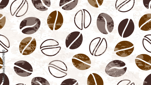 Wallpaper Mural Coffee Seamless Pattern. Sketch for Food Shop, Menu, Bakery Cafe. Coffee Beans with Grunge Effect Brown and Beige Colors. Vector Art Border Background. Torontodigital.ca