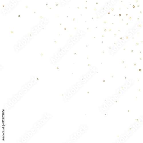 Gold Glitter Stars. Luxury Shiny Confetti. Scattered little sparkle. Flash glow silver element. Random magic tiny light. Stellar fall white background. New Year, Christmas Vector illustration.
