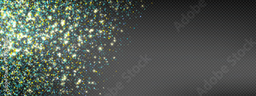 Wallpaper Mural Cyan, Gold, Blue Stars Confetti. Shimmering Shiny particles. Scattered little sparkling, glitter light points. Stellar falling on black background. New Year Christmas background. Vector illustration. Torontodigital.ca