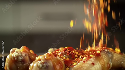 Wallpaper Mural Spicy chili flakes falling on chicken wings. Torontodigital.ca
