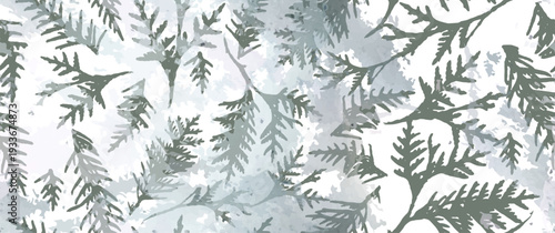 Leaf Tree Seamless Pattern. Leaves Trees, Shrubs Stamp Effect. Neutral, Aesthetic Pattern. Texture Spots Watercolor Overlay. Transparency Wallpaper Rustic Modern Design. Fancy Delicate Fabric Textile.