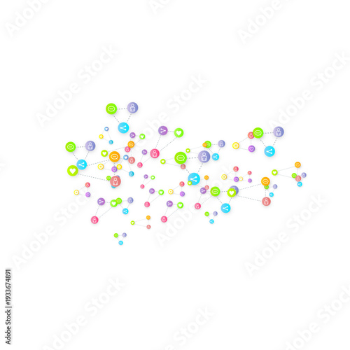 Wallpaper Mural Social media marketing, Communication networking concept. Random icons social media services tags linked on white background. Comment, friend, like, share, target, message. Vector Internet concept. Torontodigital.ca