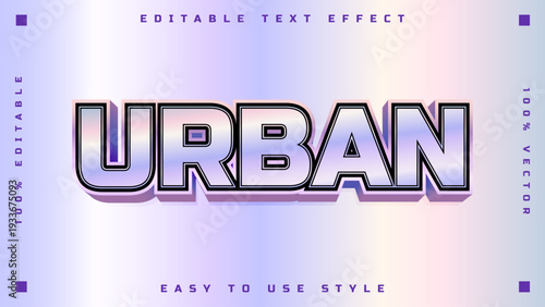 Editable text effect showcasing the word URBAN with a metallic sheen and 3D styling, perfect for modern graphic design projects and branding