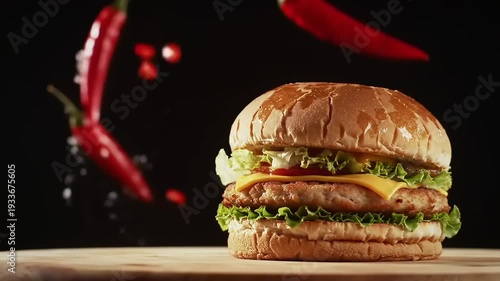 Wallpaper Mural Spicy Double Burger with Chili Peppers. (1) Torontodigital.ca