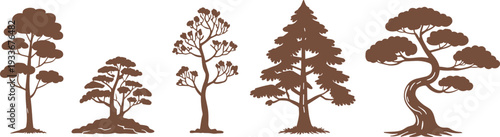 Pine and Fir Tree Silhouettes Set for Forest Landscapes, Outdoor Nature Adventure, and Wild Woodworking Design