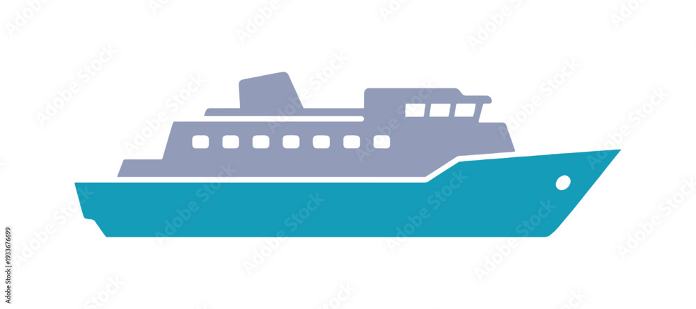 Obraz premium Multicolor ship icon in side view with a simple flat vector design isolated on white background.