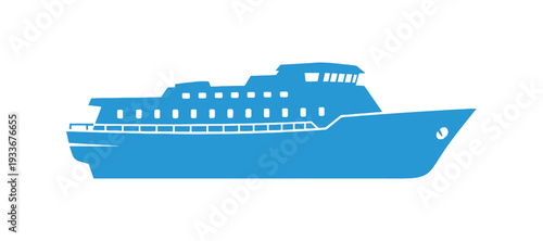 Flat design ship illustration in side view with vibrant colors on a white background.