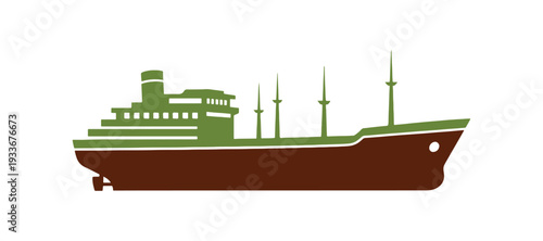 Side perspective ship icon featuring multiple colors in minimal flat vector illustration on white.