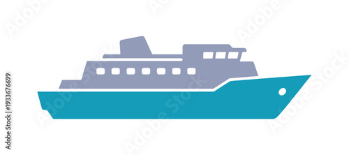 Multicolor ship icon in side view with a simple flat vector design isolated on white background.
