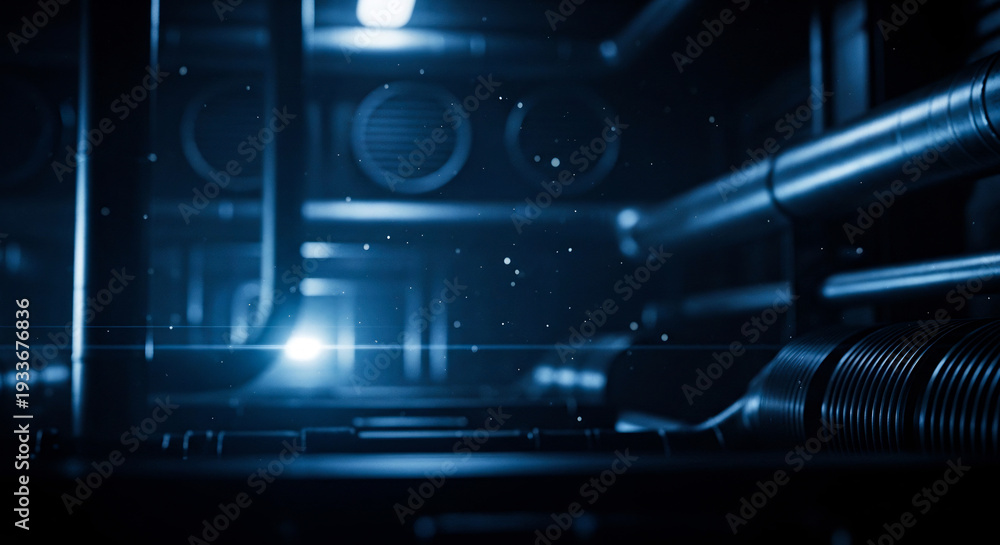 Fototapeta premium Mysterious Blue Light Illuminates Complex Industrial Machinery