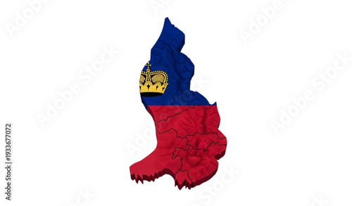 A vector graphic illustration of the Liechtenstein flag in a map shape