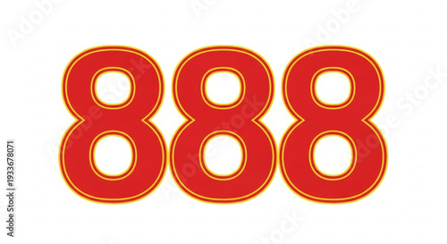 Large red number eight triple digit display with orange outline on white background for lucky numbers or phone numbers