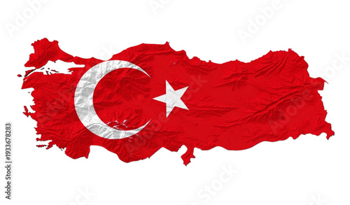 The flag of Turkey superimposed over a map of the country