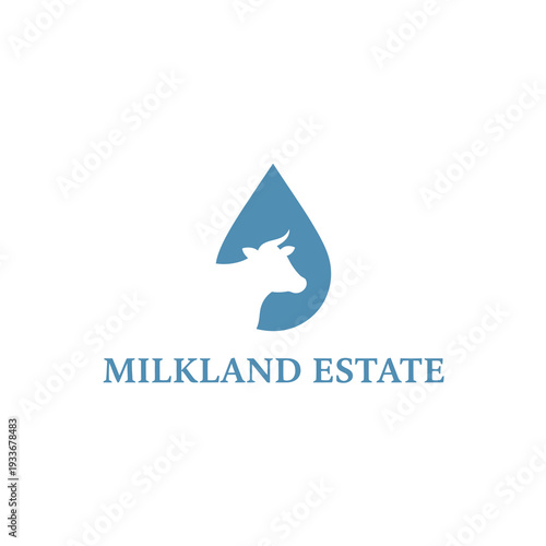 Pure Dairy Cow Silhouette Milk Drop Logo