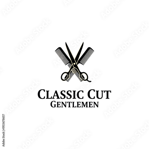 Classic Cut Gentlemen Barber Shop Scissors and Comb Logo