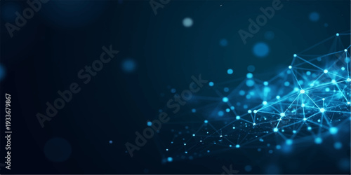 An abstract blue winter wallpaper design features glowing stars and snow particles flowing in a bright motion loop backdrop across a dark night sky space illustration