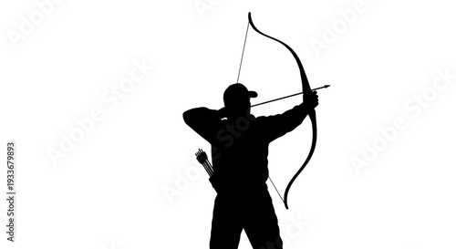 Archer Silhouette Aiming Bow and Arrow