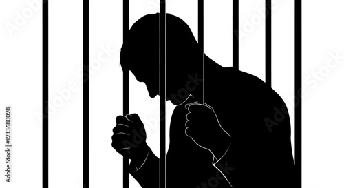 Man behind bars, silhouette, despair, prison, justice