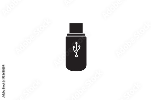 USB Flash Drive Black Vector Illustration – Pendrive Storage Device Icon Isolated on White Background
