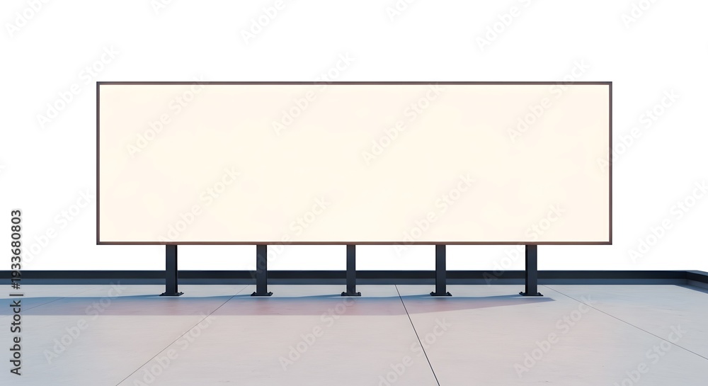 Obraz premium A large blank billboard stands on four poles in an empty room