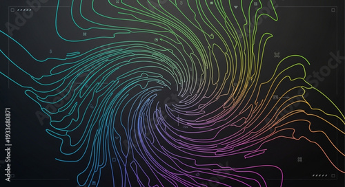Abstract swirling colorful lines forming a vortex pattern.