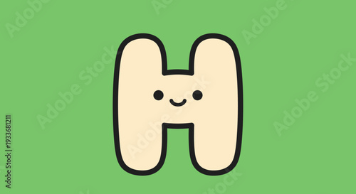 A cartoon character with a smiling face on a green background illustration viewed from front