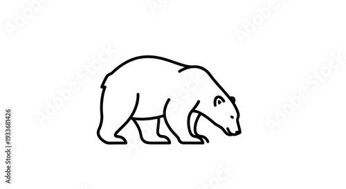 Minimalist Black Line Art Illustration of a Curious Bear Sniffing, Simple Outline Drawing on White