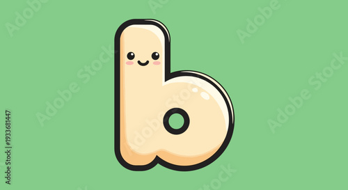 A cartoon letter b with a smiling face on a green background illustration viewed from front