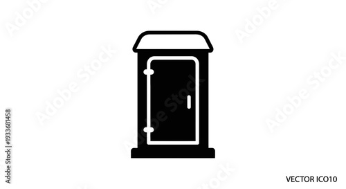 Simple black silhouette icon of a portable toilet for public sanitation needs