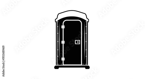 Essential Sanitation Solution: Minimalist Black Portable Restroom Unit Icon for Public Events and