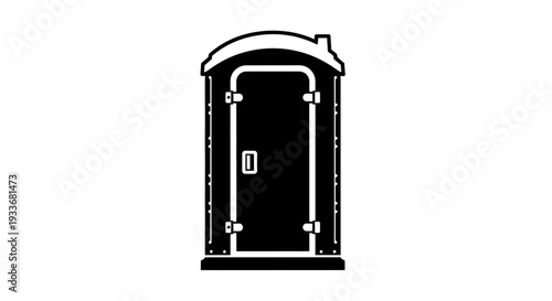 Monochromatic silhouette of a portable sanitation unit, essential for temporary outdoor event