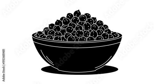 Stylized black and white illustration of a bowl brimming with nutritious chickpeas, perfect for