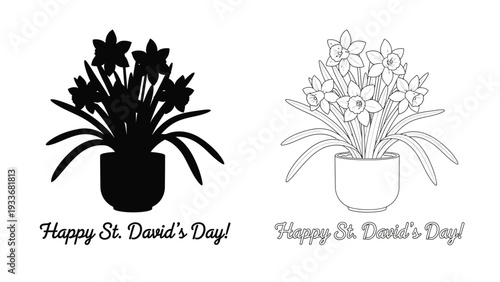 Daffodil flower icon illustration for St. David's Day celebration