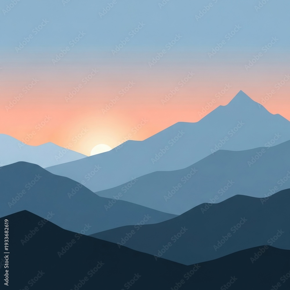 Obraz premium Serene Mountain Landscape at Sunset with Vibrant Orange and Blue Hues
