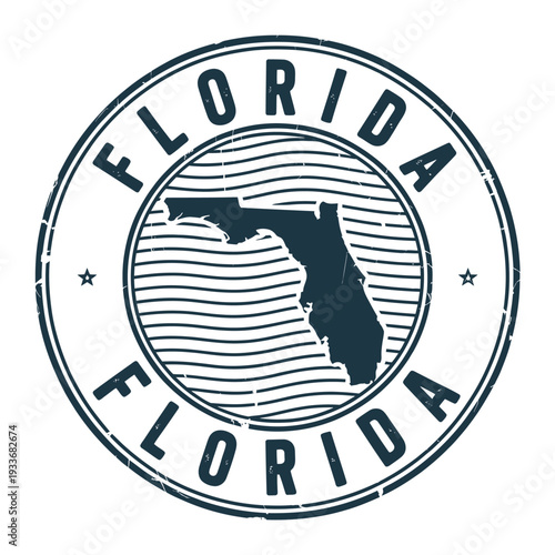 Vintage style circular stamp with the state of florida and its name