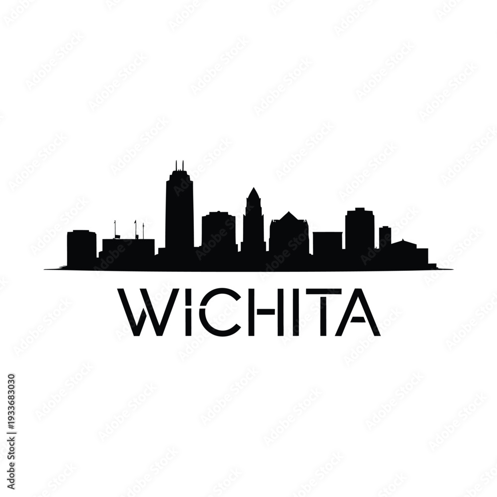 Obraz premium Wichita skyline silhouette with city name in bold lettering below