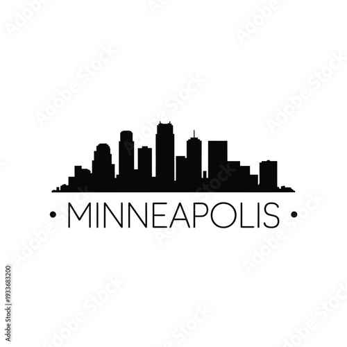 Φωτογραφία Silhouette of minneapolis skyline with city name below in bold