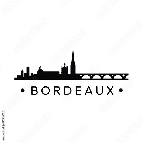 Silhouette of bordeaux skyline with city name below in bold letters