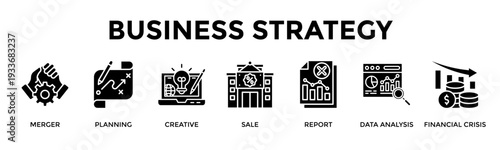 Business Strategy Banner Web Icon Vector Illustration Concept For Shape Growth Through Planning Analysis And Strategic Decisions