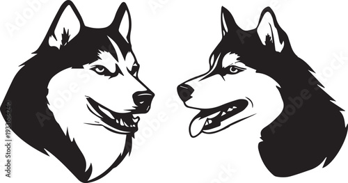 Wolf Inspired Husky Silhouette Dog Logo With Natural Black And White Graphic Style isolated on white background