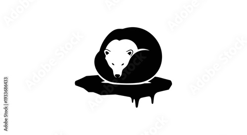 Minimalist graphic of a curled polar bear on a melting ice floe, symbolizing environmental fragility