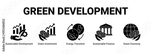 Green Development web banner icon concept, with Sustainable Development, Green Investment, Energy Transition, Sustainable Finance.